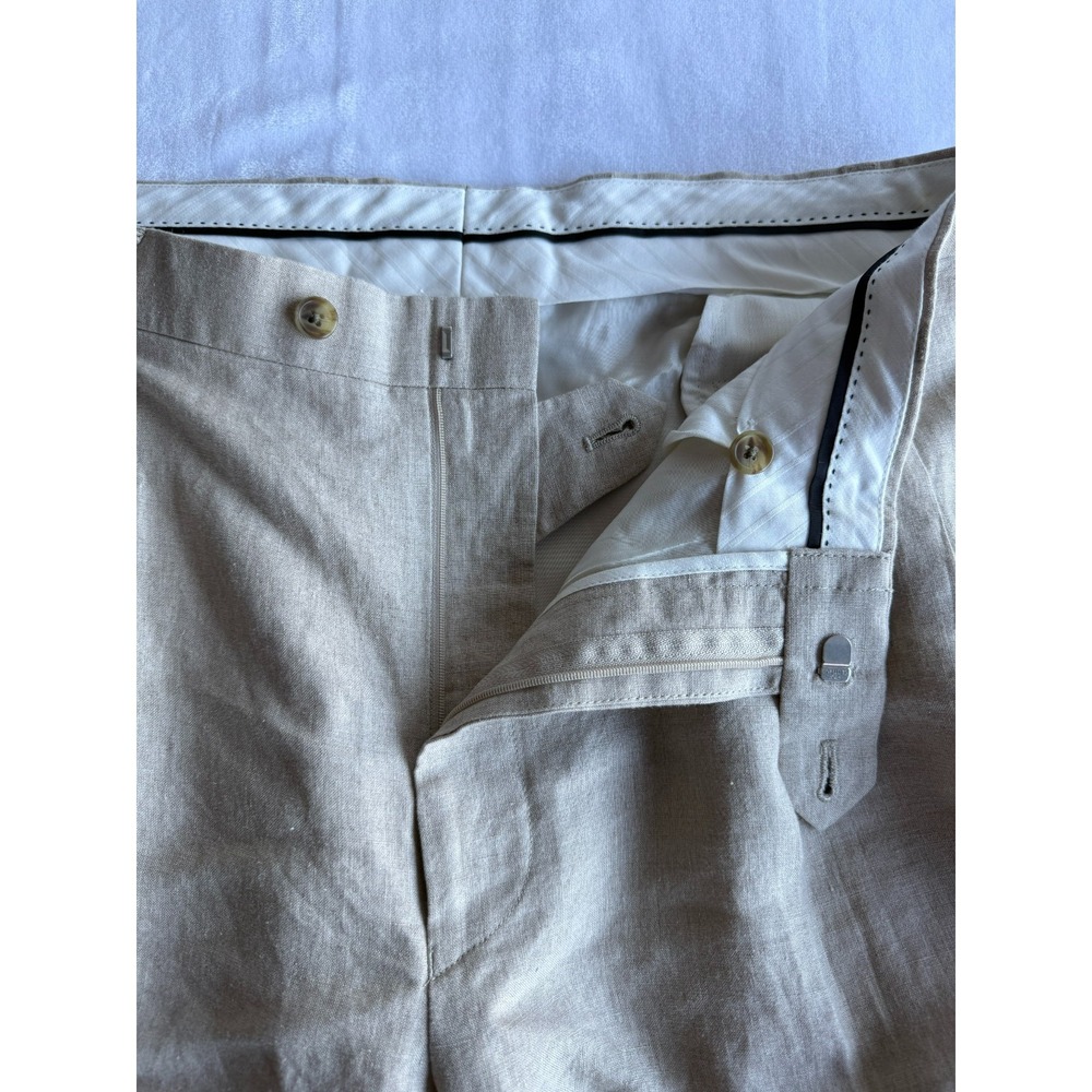 John W. Nordstrom Dress Pants Mens 36R Tan Beige Linen Pleated Old Money Classic - Picture 13 of 15